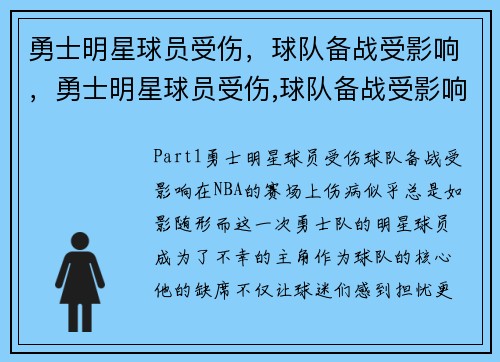 勇士明星球员受伤,球队备战受影响,勇士明星球员受伤,球队备战受影响吗